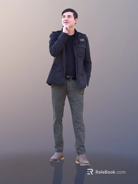 Stylish man wearing navy blazer dark shirt and gray pants in smart casual style 3d model 