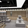 Modern Shopping Mall Retail Store With Wooden Display Shelves And Cashier Counter