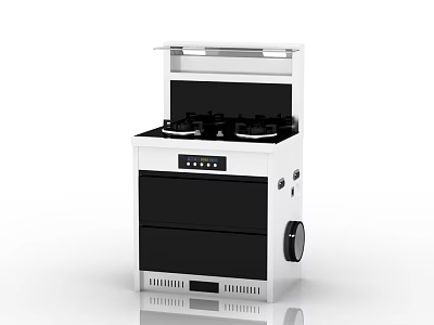 Modern Kitchen Appliance Integrated Cooker With Gas Burners Range Hood And Storage Cabinet 3d model