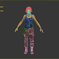 Female Adventurer Character With Wolf Companion In Gray Tank Top And Cargo Pants