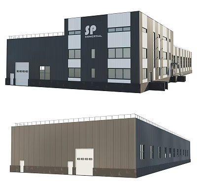 Modern Industrial Factory Building With Metal Structure And Large Windows 3d model