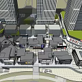 Modern Commercial Street With High Rise Buildings Low Rise Shops And Pedestrian Plaza