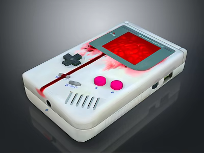 White Handheld Game Console With Red Screen Pink Buttons And Cross Directional Pad 3d model