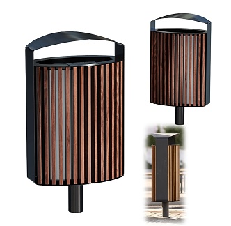 Minimalist Outdoor Trash Bin Metal Wood Trash Bin Roadside Black Metal Wood Solid Wood Minimalist 3d model