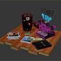 Wooden Platform Display With Vintage Camera Butterfly Decoration Photos Paintbrush And Film Roll