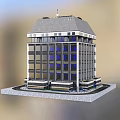 Modern Hotel Building Featuring Large Glass Windows Gray Roof and Stone Base Structure