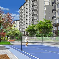 Residential Landscape Design With High Rise Buildings Greenery Pathways And Central Recreational Areas