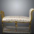 Elegant Vintage Chaise Lounge With Golden Frame And Pink Floral Upholstery