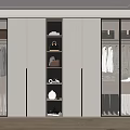 Modern Wardrobe With Glass Doors Open Shelves Hanging Rods And Wooden Storage Drawers