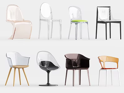Modern Accent Chairs With Transparent Acrylic Design Various Colors And Sleek Bases 3d model