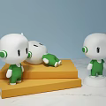 White Green Cartoon Figures in Standing and Lying Positions on Yellow Platform