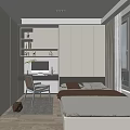 Modern Tatami Bedroom With Built in Desk Computer Bookshelf Green Plant And Window