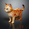 Orange And White Tabby Cat Standing With Black Tipped Tail On Dark Background And Reflection