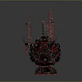 Futuristic Sci Fi Mechanical Sphere With Red Black Geometric Patterns Red Antennas And Mechanical Legs