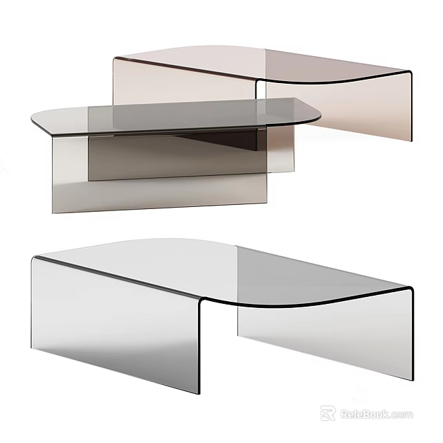 Modern Transparent Glass Coffee Table With Sleek Curved Design And Minimalist Style 3d model 