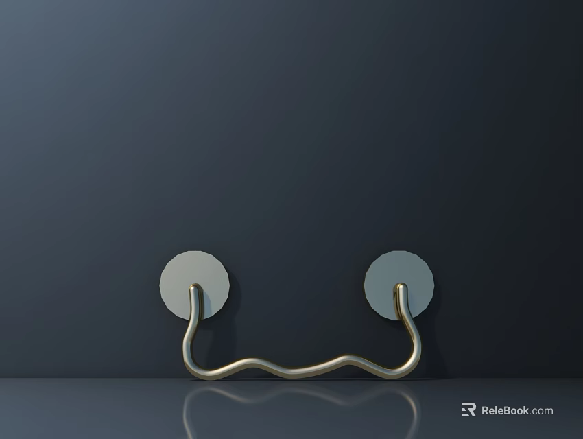 Golden Curved Handle with Circular Base on Dark Background and Reflection 3d model 