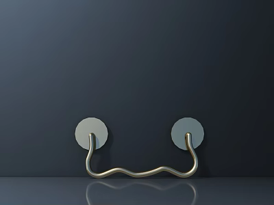 Golden Curved Handle with Circular Base on Dark Background and Reflection 3d model