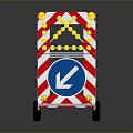 Temporary Traffic Barrier With Red White Stripes Yellow Reflective Dots And Blue Arrow Sign