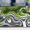 Modern Urban Garden Landscape with Curved Paths Green Lawns and Trees