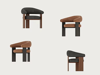 Modern Dining Chairs With Curved Backrest Brown Black Wood Legs Design 3d model