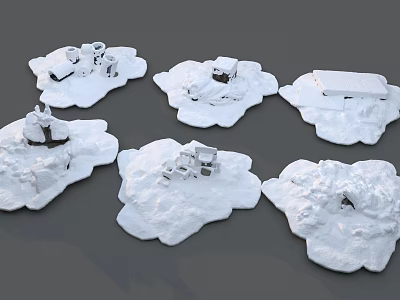 Scenic Winter Snowy Landscape With Small Structures And Irregular White Formations 3d model