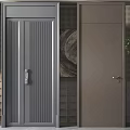 Modern Swing Doors With Vertical Stripes Electronic Lock And Grid Wall Decor 3d model