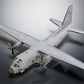 Passenger Aircraft Model With Four Propellers Light Gray Body And Round Emblems On Wings