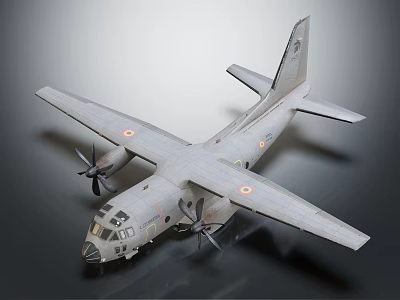 Passenger Aircraft Model With Four Propellers Light Gray Body And Round Emblems On Wings 3d model