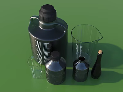 Ceramic Vessels 3D Model Display With Measuring Scale And Transparent Cups 3d model