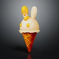 Cute Rabbit Ear Shaped White Ice Cream Cone With Caramel Drizzle And Yellow Dots