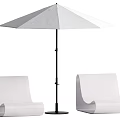 White Outdoor Chairs with Black Stand Umbrella for Patio Garden Setup