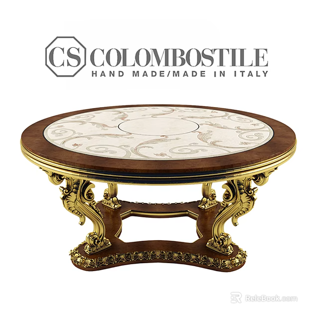 Hand Made Round Coffee Table With Marble Top And Gold Carved Legs Made In Italy 3d model 