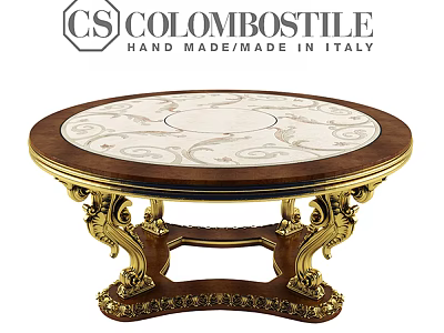 Hand Made Round Coffee Table With Marble Top And Gold Carved Legs Made In Italy 3d model