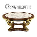 Hand Made Round Coffee Table With Marble Top And Gold Carved Legs Made In Italy