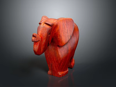 Handmade Red Wooden Elephant Sculpture With Intricate Design And Standing Posture 3d model