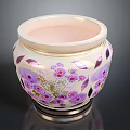 Decorative Ceramic Jar With Purple Floral Patterns And Leaf Designs 3d model