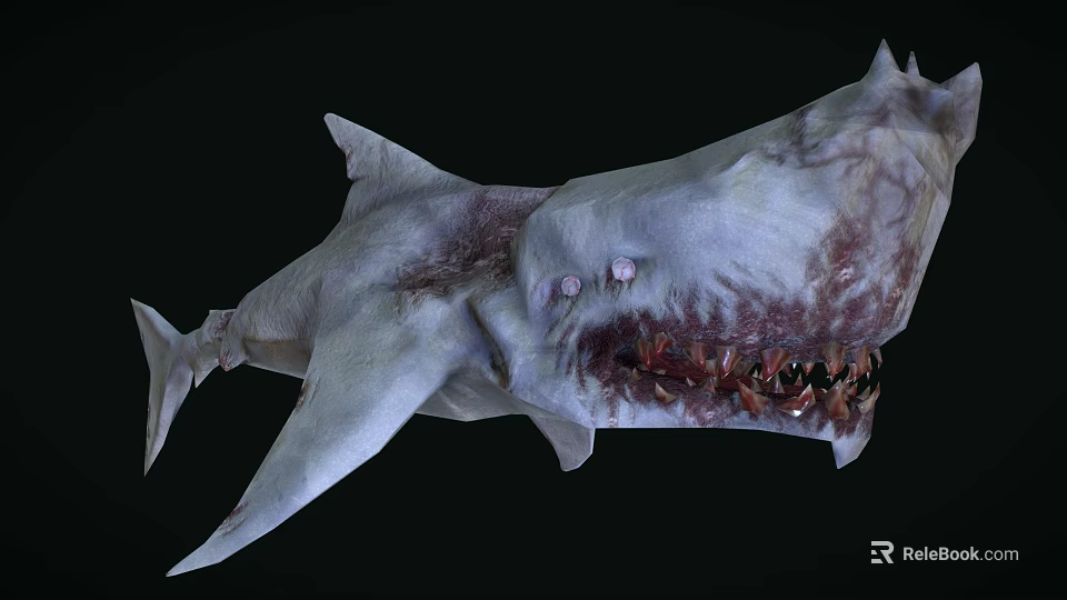 Mythical Fierce Shark With Sharp Teeth And Menacing Grayish White Appearance 3d model 