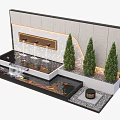Modern Water Fountain Design With Tiered Pools Green Trees And Decorative Ornaments