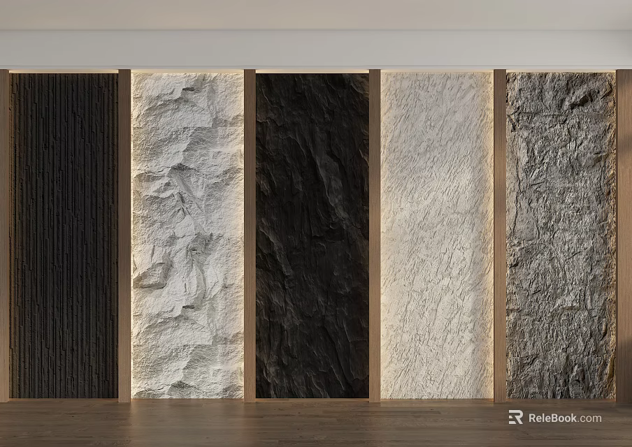 Various Textured Wall Panels Showcased In Interior Design Display Setup 3d model 