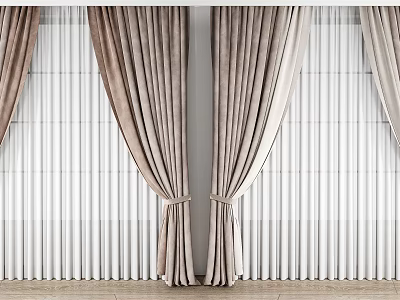 Elegant Brown Velvet Curtains With Vertical Blinds In Modern Room Design 3d model