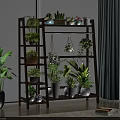 Wooden Multi Tiered Plant Shelf With Hanging Plants And Potted Greenery Indoor