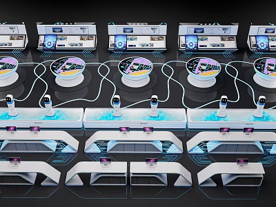 Modern Commercial Equipment With Multiple Digital Display Units White Frames And Blue Accent Lines 3d model