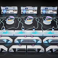 Modern Commercial Equipment With Multiple Digital Display Units White Frames And Blue Accent Lines