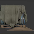 Green Canvas Covered Metal Buckets On Wooden Pallet With Dirt For Daily Use