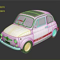 Vintage Silver Classic Car With Red Stripe And Dark Roof On Reflective Surface