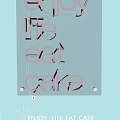 Stylish Decorative Neon Lights Spell Life Eat Cake On Light Blue Background