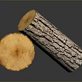 Rustic Wood Logs With Bark And Cross Section Displaying Natural Grain 3d model