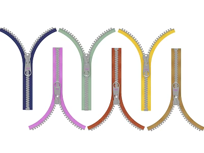 Colorful Zippers In Various Hues With Open Design And Metal Sliders 3d model