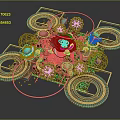 Artistic Metallic Decorative Ornament Combination With Geometric Circles Gears And Turquoise Accents