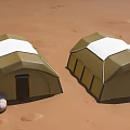Two Camouflage Military Tanks In Desert Terrain With Heavy Weapon Systems